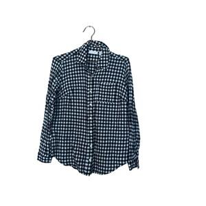 Susan Graver Plaid Linen Blend Button Down Blouse